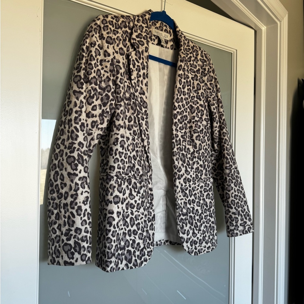 Blazers are back! Beautiful light leopard print with grays and whites,